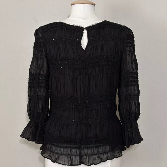 Do+Be Black Ruched Sequin Top – Bell Sleeves | Women’s Small - Picture 3 of 7
